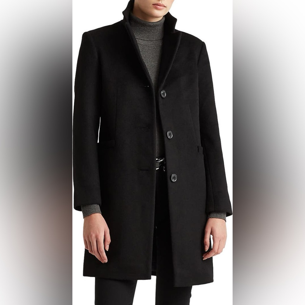Lauren‎ Ralph Lauren Longline Wool Blend Coat Size 8 Black